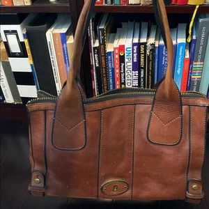 Fossil large brown leather shoulder bag